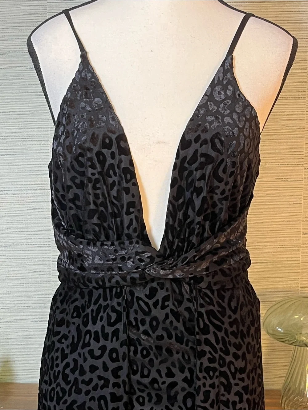 Luxxel Black Cheetah Maxi Dress Gown “Center Stage” Bodysuit Women’s Size M NWT
